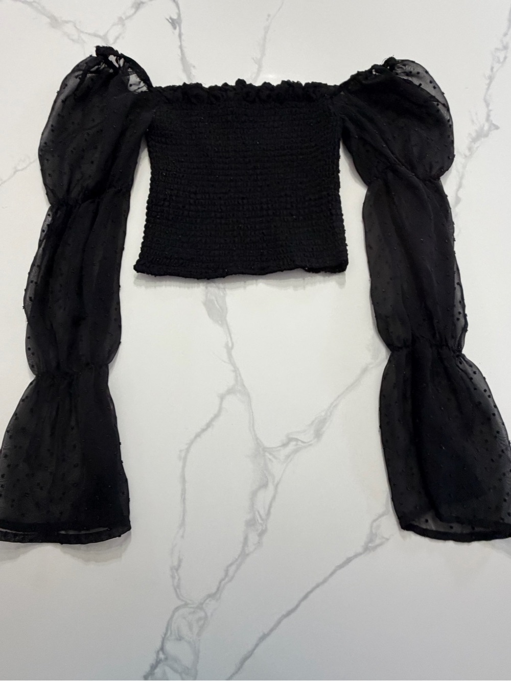 Bohoo Smocked Off-Shoulder Puff Sleeve Top - Black
